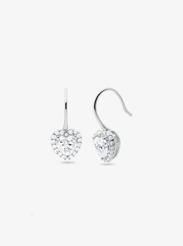 Damske Nausnice Michael Kors Sterling Silver Pavé Heart Drop Strieborne - Šperky Michael Kors Slevy | RMXJP-1098